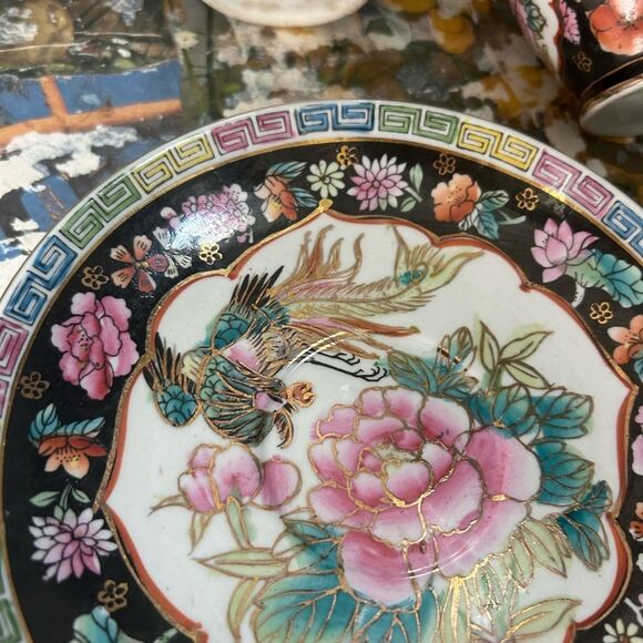 3 Asian Theme Floral and Birds Tea Cup and Saucer Sets Gold Trim - Picture 15 of 16